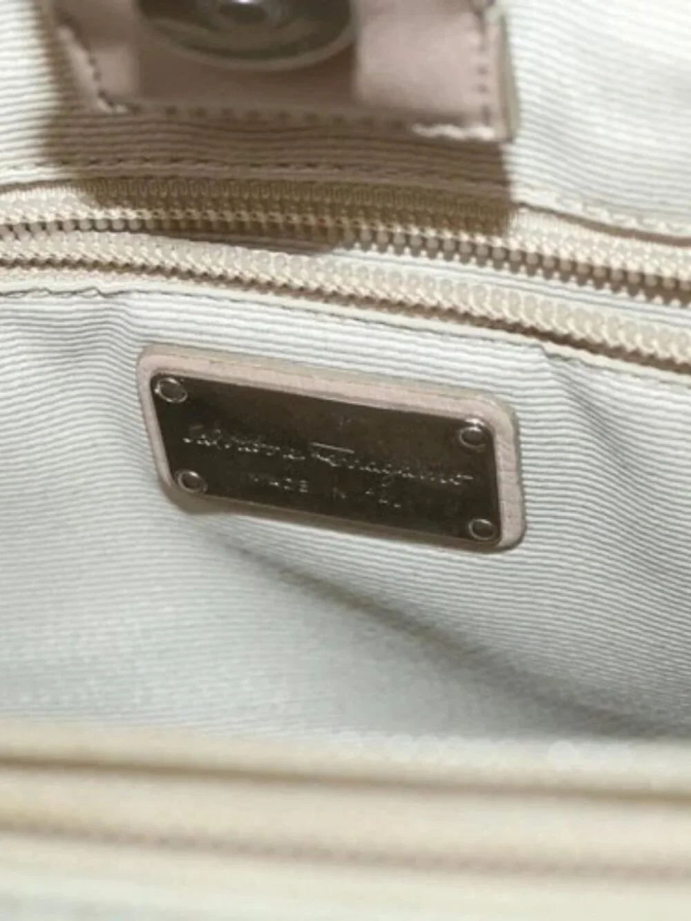 Salvatore Ferragamo Shoulder Bag Nylon patent leather Beige Auth ti1318